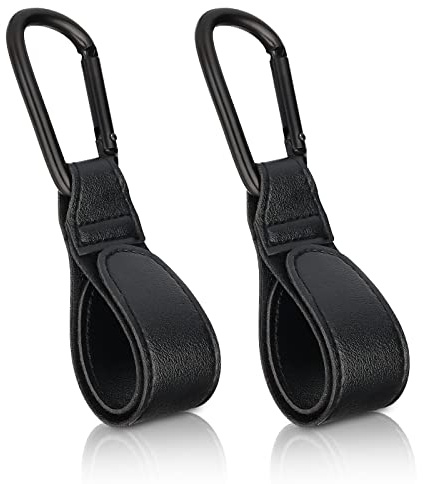 Kinderwagen Haken Clips,2 Stück Buggy-Clips Träger Kinderwagen Haken,Kinderwagen Taschenhalter aus Leder,bag hooks for stroller,kinderwagen clips,Kinderwagen haken für taschen,rucksack (Schwarz)