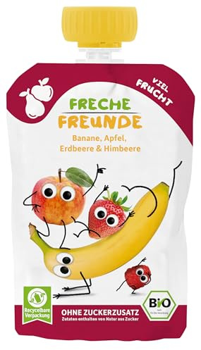 FRECHE FREUNDE Bio Quetschies Banane, Apfel, Erdbeere & Himbeere, (6x100g)