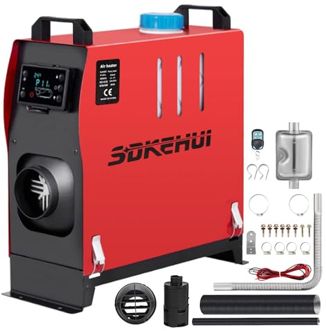 SDKEHUI 8KW Diesel Standheizung, 12V Diesel Luftheizung Kraftstoff Auto Heizung Lufterhitzer Dieselheizung mit Fernbedienung LCD Monitor für RV, Boote,rot
