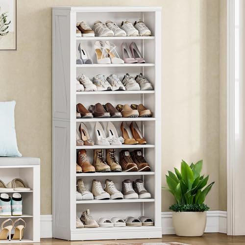 Hzuaneri Schuhschrank, Freistehender Schuhkommode mit 21-24 Paar, Verstellbare Regalböden, Schuhkipper für Eingang, Wohnzimmer, Schlafzimmer, 8 Ebenen(62,5B cm), Weiß SR52803X