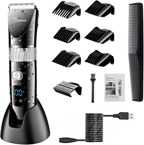 Hatteker Haarschneider Professioneller elektrischer Bartschneider mit LCD-Display Drahtloser USB-Akku Wasserdicht