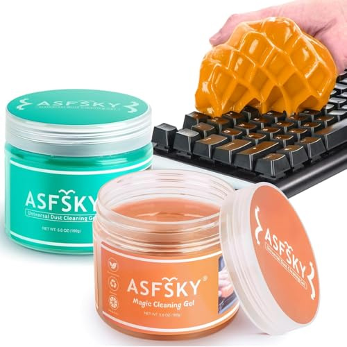 ASFSKY 2 Stück Tastatur Reiniger Gel, Reinigungsgel für Auto Innenraum Reiniger Umweltfreundlichem, Reinigungsschleim Universeller Staubreiniger für Auto, Computer, Drucker, Kameras (Orange + Grün)