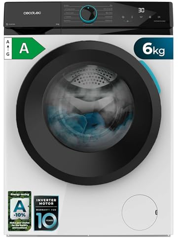 Cecotec Waschmaschine 6Kg Frontlader Bolero DressCode 6160: 1200 U/min, 11 Programme, niedriger Verbrauch, Inverter Plus Motor, Steam Max, Trommelreinigung, Schnellprogramm 15', LED-Anzeige