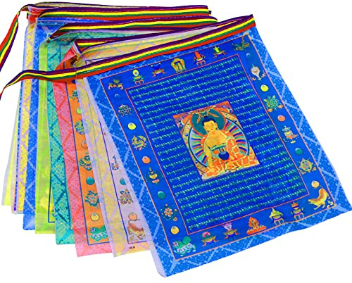 Tibetische, buddhistische Gebetsfahnen (40 Stück) für den Außenbereich, Meditationsfahnen, traditionelle fünf Elemente, Satin, Windpferd, Lungta-Gebetsfahnen, 27,9 x 35,6 cm