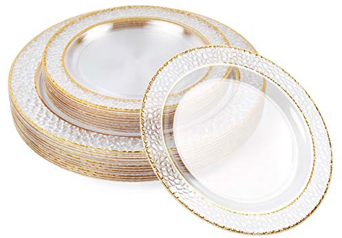 MATANA 40 Premium Plastikteller mit Goldrand, Hartplastik Teller Gold (2 Größen) - Plastikteller Mehrweg, Kunststoffteller, Partyteller für Hochzeiten, Geburtstage, Partys - Elegantes Party Teller