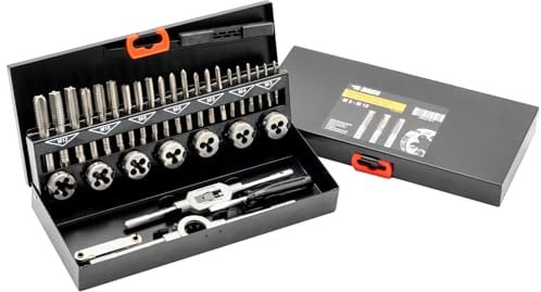 BAER Gewindeschneider Set M3-M12 HSS-G | Gewindeschneidsatz Gewindebohrer & Schneideisen | Innen- und Außengewinde schneiden | Windeisen & Schneideisenhalter | Metallkassette