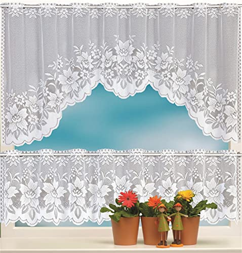 SWECOMZE Gardine Vorhang Scheibengardine 2-teiliges, weiß Blumenmuster Gardinen, Bistrogardine Transparent Vorhänge, Kurzgardinen für Cafe Fensterdeko (#04)