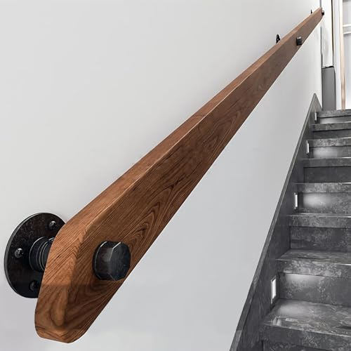 Holz Handläufe für Treppen, Rutschfeste Indoor-Treppen Weiß Handlauf, Wandmontage Handlauf Mit stabilem Metallbügel, Barrierefreie Treppe Haltegriff für ältere Menschen(Brown,50cm)