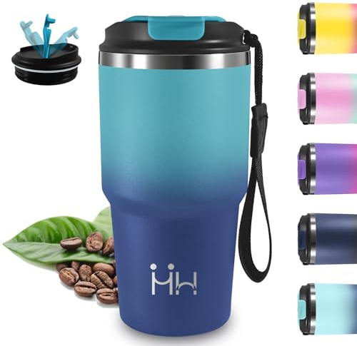 Thermobecher, 20oz Isolierbecher, 8h Kalt & 6h Warm, Thermosbecher, BPA Frei, Thermobecher Auslaufsicher, Doppellagiger Edelstahl, Kaffeebecher mit Griff, Wasserflasche für Reisen, Schule, Auto