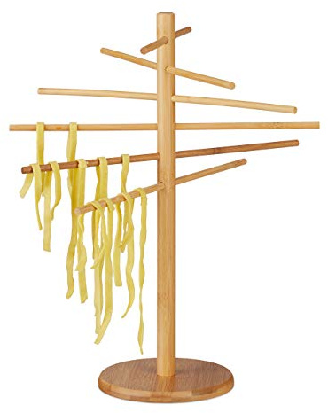 Relaxdays 10022196 Nudeltrockner Bambus, 12 Arme, Nudelständer Faltbar, zum Pasta Trocknen, für Spaghetti, 41cm hoch, Holz, Natur, 41 x 34 x 34 cm
