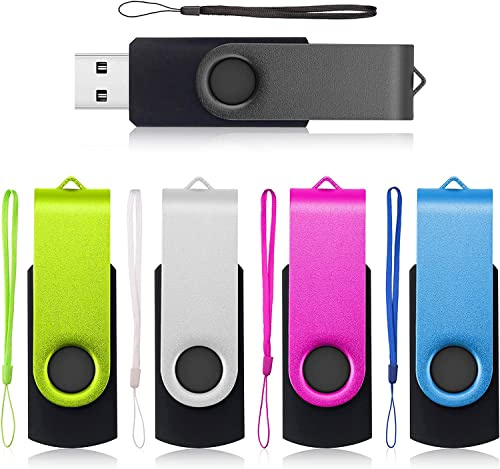 AreTop USB Stick 32GB 5 Stück, 360° drehbar USB 2.0, 5 Farben | USB 2.0 Plug-and-Play, kompatibel mit PC/Laptop/Tablet/Auto/TV/Spielekonsole, inklusive 5 Lanyards