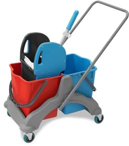 Hypafol Putzwagen Reinigungswagen | 2x25l Eimer mit Trennwand | Kunststoff Wischeimer mit Presse | für Gebäudereinigung, Hotelservice, Gastronomie, Großküche, Büroreinigung oder Arztpraxis