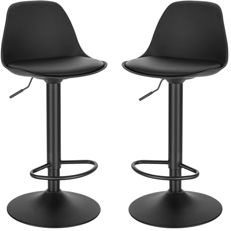 EUGAD Barhocker 2er Set, für Bar Küchen & Esszimmer, 360° drehbarer höhenverstellbar, Barstuhl mit Rückenlehne Fußstütze, aus PU, Schwarz