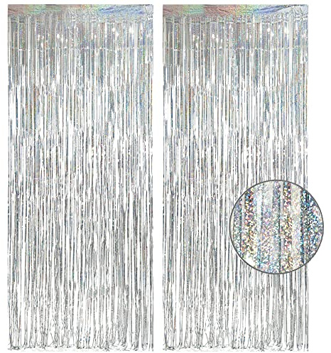 Lametta Vorhang Silber Glitzer - GREATRIL Party Vorhänge Luftschlangen Foto Hintergrund Geburtstagsdeko für JGA Silvester 2027 Disco Silberhochzeit Weihnachten Abschluss ESC Party Dekoration