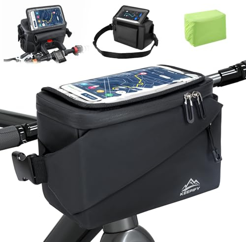 KEEPIFY 4.5L Lenkertasche Fahrrad, Fahrradtasche Lenker mit Lenkeradapter, wasserdichte Lenkertaschen mit Handy-Touchscreen/Mobiltelefonhalter - Lenkertasche Ebike/Fahrrad