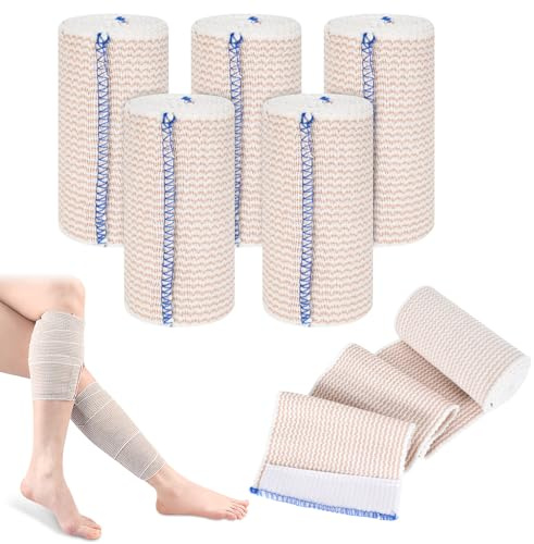5 Stück Premium Elastische Bandage 10 cm x 4.5 m Selbstschließende Kompressionsbandage Sportbandage Stützbandage Sportbinde für Knöchelunterstützung Arm- Bein- oder Brustkorbverletzungen