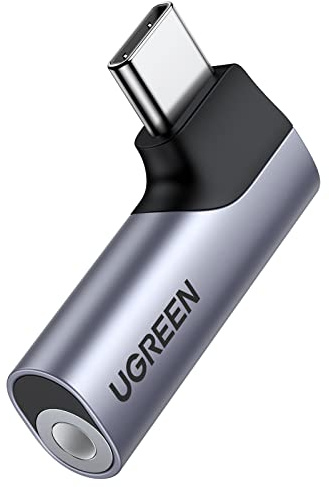 UGREEN USB C auf 3,5mm Klinke 90 Grad Winkel Adapter auf Klinke, Silber | Aux Kopfhörer Adapter mit DAC Chip für iPhone 18 Pro Max/17/16/15, Galaxy S26 Ultra/S25/S24, A57/A37/A17, iPad Pro, Pixel
