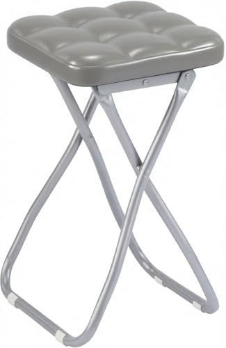 Balama Design Hocker, Sitzhöhe 50cm, Metall Grau klappbar gepolstert mit Sicherheitsverriegelung, Bodengleiter und robustem Kunstleder