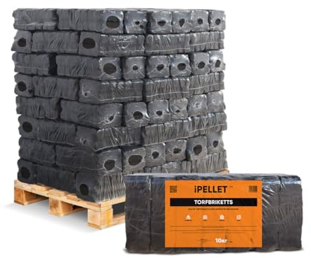 iPELLET Torfbriketts Öko für Kamin ofen Kessel | Bio-Heizung 96 Packungen auf Palette | 960-1020 kg mit Lieferung
