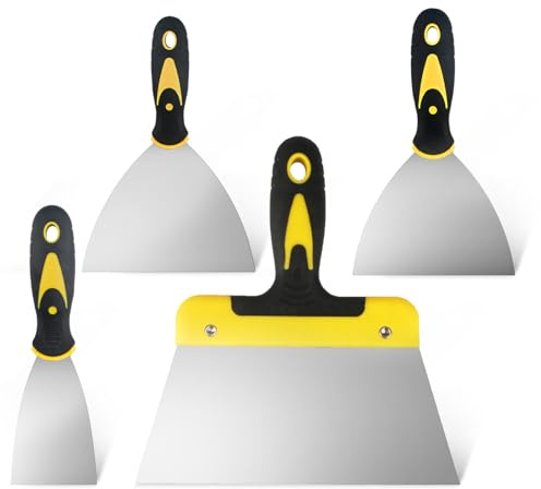 4 Stücke Spachtel Set, Flächenspachtel Trockenbau Werkzeug, Edelstahl Malerspachtel mit Kunststoffgriff, Putty Messer Spachtel, Schaber Palettenmesser Kratzer(2/4/6/8/ Zoll;)
