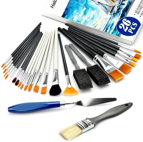 Halobios Farbbürsten, 26 Pcs Malerei Pinsel Set für Acrylfarbe, Öl, Gesicht, Körperfarbe, Kunst Malerei Pinsel für Erwachsene, Anfänger, Künstler, Kinder Kunst Zubehör