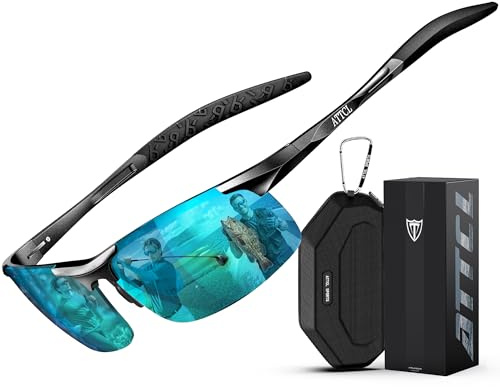 ATTCL Sonnenbrille Herren Polarisiert Sports UV400 Leicht Wrap-Around AL-MG | HD TAC Linse, Blendschutz, Rutschfest, Verspiegelt, Verstellbare Nasenpolster, Autofahren, Angeln, Golf, 25g, Cat 3