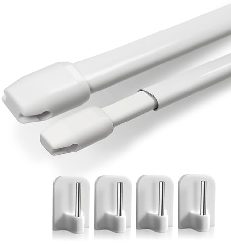 Rollina Gardinenstange ohne Bohren | 2x Vitragestange ausziehbar 80-100cm mit 4 Klebehaken für glatte Oberflächen | Scheibengardinenstange Küche Bad Fenster zum Kleben | Made in Germany
