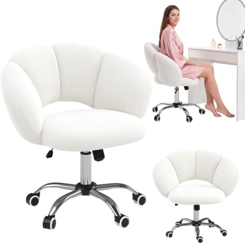 Bellamio Meli Schreibtischstuhl Wolkenform, Weiß, 140 kg, höhenverstellbar | Schminkstuhl, Bürostuhl mit verstellbarer Lehne, Drehstuhl mit Rollen, Homeoffice Stuhl, Arbeitsstuhl, Bürodrehstuhl, Büro