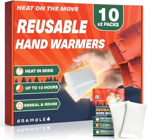 BRAMBLE 20 Handwärmer Wiederverwendbar (10 Doppelpackungen, 8 Stunden Wärme über 10 Tage) - Taschenwärmer Wärmepads für Golf, Wandern, Sport