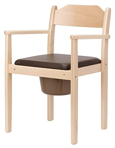 Perla Hygienischer Toilettenstuhl, Nachtstuhl, Holz, herausnehmbarer Eimer mit Deckel, Stuhltoilette fur Erwachsene aus massivem Buchenholz, zertifizierte Toilettenhilfe fur senioren (Hellbraun)