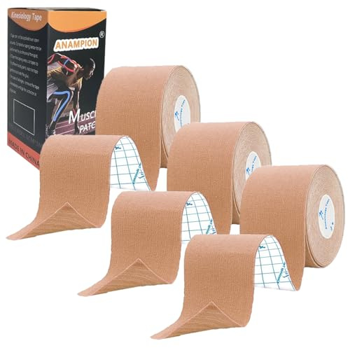 ANAMPION Kinesiotapes 3 Rollen(5cm, Hautfarbe) | Kinesiologie Tape Wasserfestes Kinesio Tape und Sporttape für Sport für Muskeln Schienbeinschienen Knöchel Knie Schulter