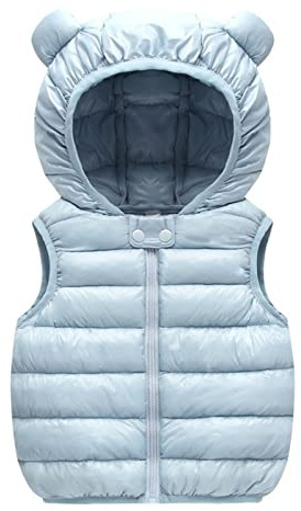 Kinder Steppweste Ärmellos Weste Leichte Jungen Mädchen Winter Warm Gefütterte Jacke Hoodie Sportweste Übeergangsweste Softshell Weste Reißverschluss Wintermantel (X-1-Light Blue, 6-12 Months)