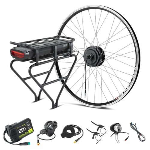 YOSE POWER Ebike Kit 36V250W 26''/28 Frontmotor E-Bike Hub Umbausatz Integrierte Controller mit Hailong Plus 36V 15.6Ah/18Ah Akku/36V 13Ah Gepäckträger Akku für 28 Scheibenbremse V-Brake Bike