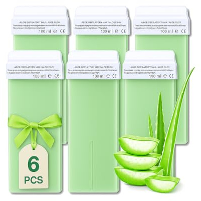 LALILL Aloe Wachspatronen 100ml x 6 - Roll on Wax - Wirksames Enthaarungswachs - Warm- Wachspatrone mit natürlichen Zutaten, Depilation, Körper, Gesicht, Beine, Roller, breit