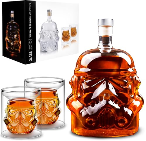 Whiskyflasche Karaffe Dekanter mit 2 Gläsern, Whiskygläser, Whiskykaraffe für Wein, Likör, Scotch, Bourbon, Brandy, 750 ml