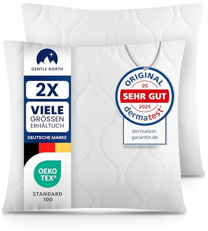 Gentle North Kopfkissen (40x40 cm groß) - 2er Set Kissen für Bett und als Dekokissen - Mit Reißverschluss für Füllung - Sofakissen - Zierkissen für Couch und Sofa - Ökotex - Waschbar bis 60° - Weiß