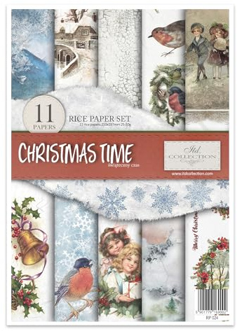 ITD Collection - Reispapier Kreativset A4 Decoupage Rice Paper Sheet 29,7 x 21 cm Serviettentechnik Mehrfarben (Christmas Time, RP024)