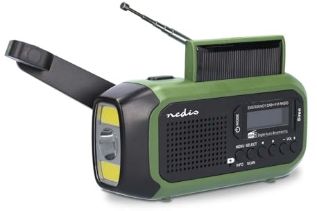 Notfallradio - Tragbare Ausführung - DAB+ / FM - Batteriebetrieben/Handkurbel/Solar Powered/Stromversorgung über USB - Wecker - Grün/Schwarz