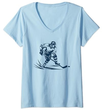 Damen Eishockeyspieler Eishockeyhelm T-Shirt mit V-Ausschnitt