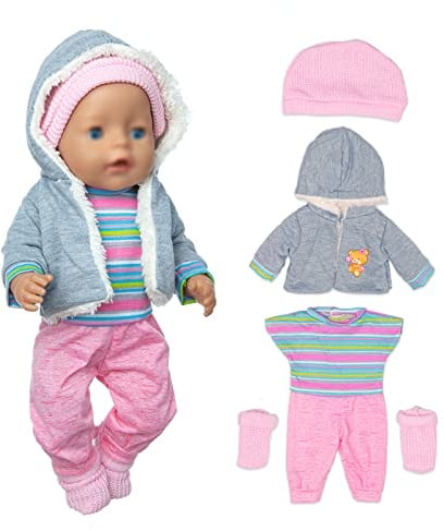 Puppenkleidung Puppenkleider Set mit Mantel Bluse Hosen Hut und Socken für 36-43 cm Baby Puppen (Keine Puppe)