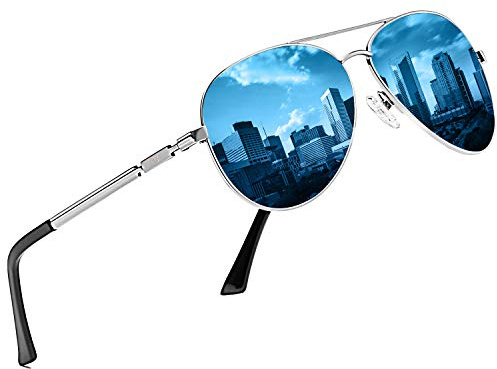 DUCO Sonnenbrille Herren Damen Pilotenbrille Polarisiert Fliegerbrille | UV400 Pilot Flieger Design, Verspiegelt Blau Schwarz Linsen, Metallrahmen für Fahren Berg Angeln DC3025K