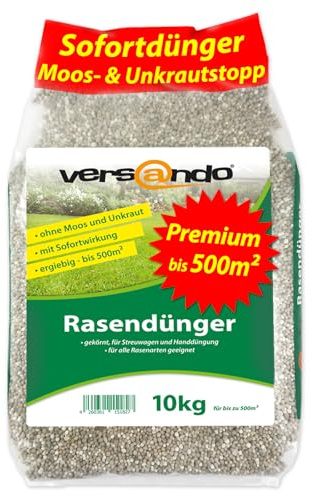 versando 10kg bis 500m² Rasendünger Sommer: verdrängt Moos und Unkraut für gesunden sattgrünen Rasen Frühjahrsdünger mit Sofortwirkung - Premium Qualität