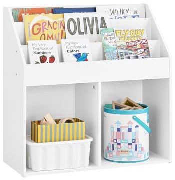 SoBuy Bücherregal Kinder Montessori Regal Kinderzimmer mit 3 Ablagefächern und 2 offenen Fächern Kinderregal für Spielzeug Aufbewahrung Weiß 68x68x30 cm KMB01-II-W