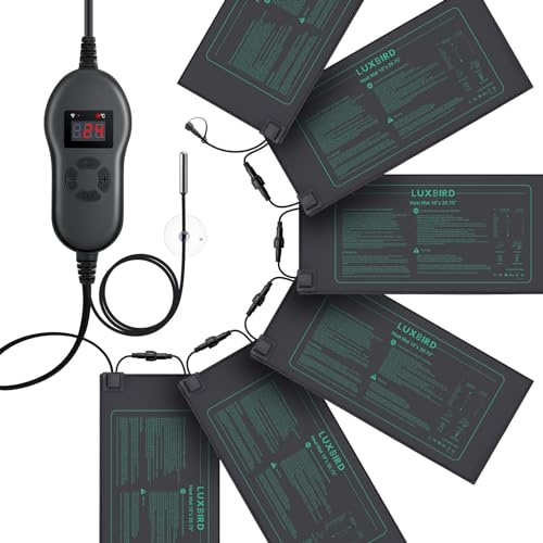 Luxbird Heizmatte Pflanzen mit Thermostat 30W, 6 Heizmatten mit 1 Controller, IP67 wasserdicht, 52 x 25 cm, Wärmematte für Zimmergewächshaus & Anzucht