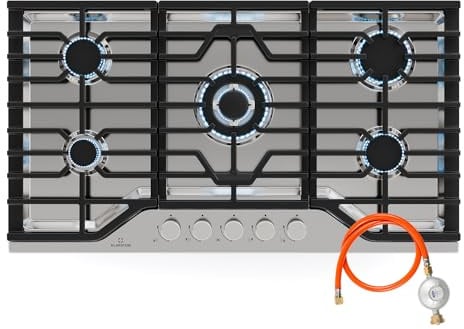 Klarstein Turbocast Gaskochfeld - 5-Brenner Edelstahl 304, 3,4 kW Wokbrenner, Gusseiserne Pfannenhalter, Elektrische Zündung, Sicherheitsabschaltung, LPG-Umrüstsatz, Gasherdplatte