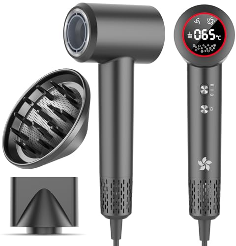 Föhn mit Diffusor, Haartrockner, 400 Millionen Plasma Ionen Fön, 110000 U/min Bürstenloser Motor Schnelles Trocknen Haarföhn, 57dB Geräuscharm Hair Dryer, Haarfön für Reise, Zuhause