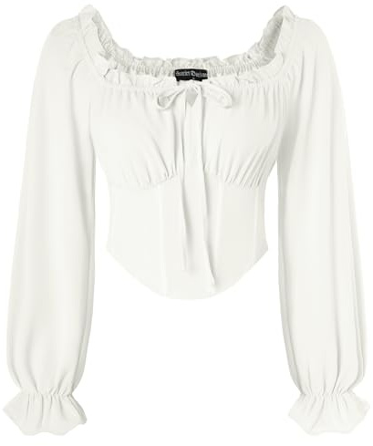 SCARLET DARKNESS Mittelalter Bluse Damen Korsett Top Langarm Piratenbluse | Lace-up Schulterfreie Korsett Oberteil, Gesmokte Taille Corset Top, Renaissance Trachtenbluse Gothic Kostüm