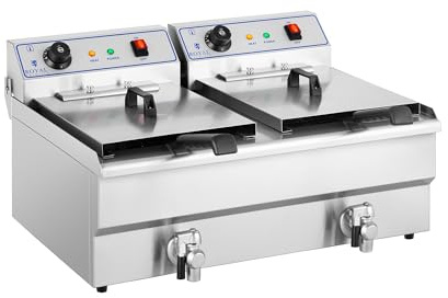 Royal Catering Kommerzielle Fritteuse Kapazität 2 x 16 l 13 kW 400 V 60-200 °C Kaltzone Ablasshahn autom. Abschaltung Thermoschutz Cool-Touch-Griff Elektro-Doppel-Fritteuse