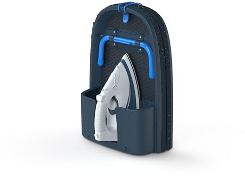 Joseph Joseph Pocket Plus - Platzsparender Faltbarer Bügeltisch, kompakte Tischplatte Bügeltisch mit Baumwollbezug, Schwarz/Blau