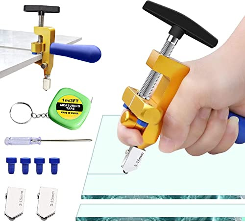 aleawol 2 IN 1 Professionelles Glasschneider Set, Glasschneidewerkzeug | mit 2 Stück 3-15mm Hartmetall-Schneidköpfe und 4 Stück Kontakte Füße, Geeignet für Glas / Spiegel / Fliesen